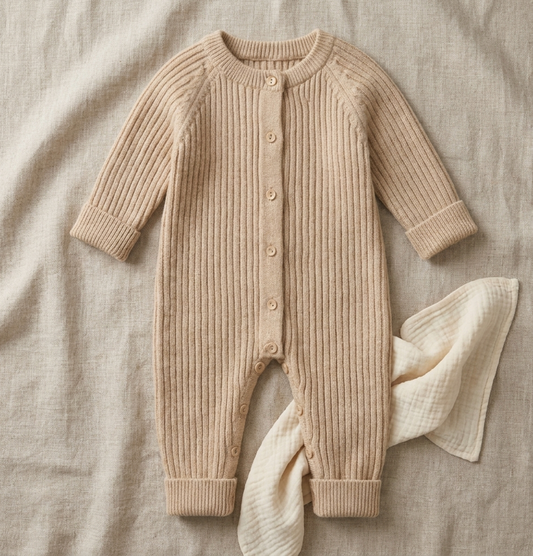 Camel Ribbed Knit Jumpsuit
