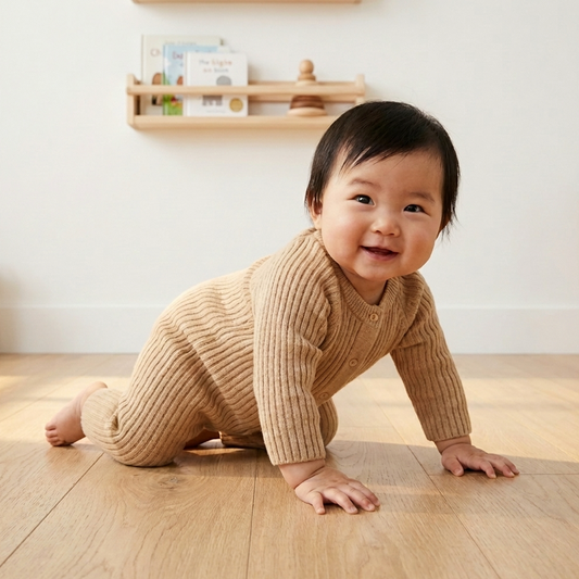 Camel Ribbed Knit Jumpsuit