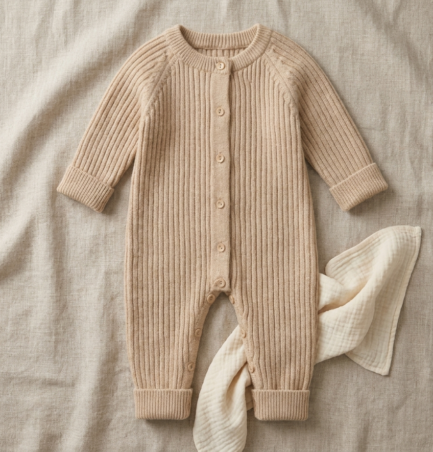 Camel Ribbed Knit Jumpsuit